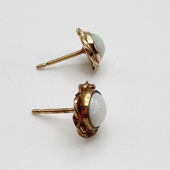 Vintage Round Opal Earrings Gold Tone Braided Studs - Picture 3 of 4